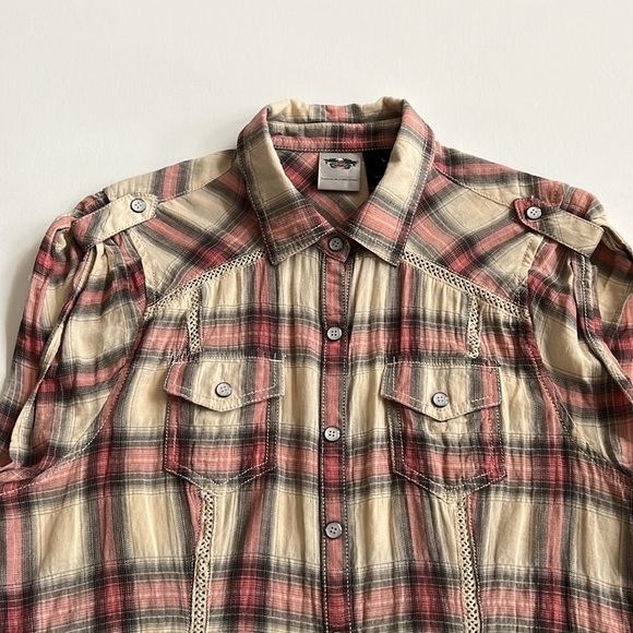 Harley Davidson Short Sleeve Pink Plaid Button Down Shirt - Picture 2 of 9